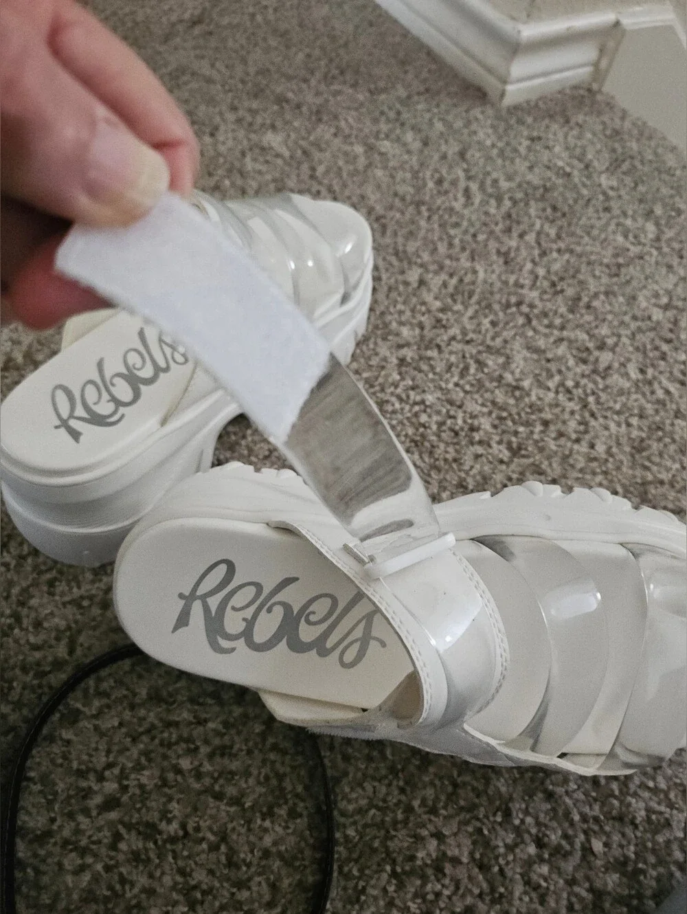 Rebels White Platform Wedge Slide Summer Sandals Adjustable Clear Straps 39 US 8